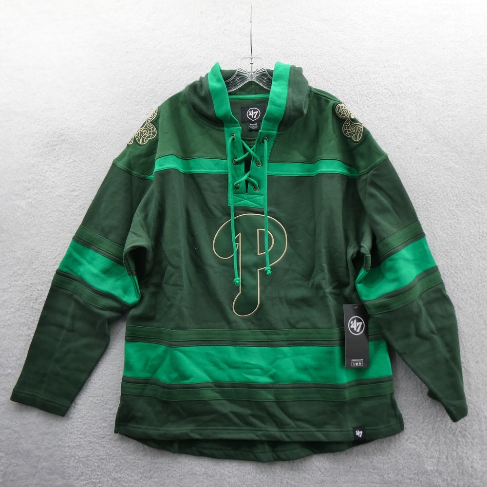 47 Brand Hoodie Mens Medium Philadelphia Phillies St Patricks Day Green Laced